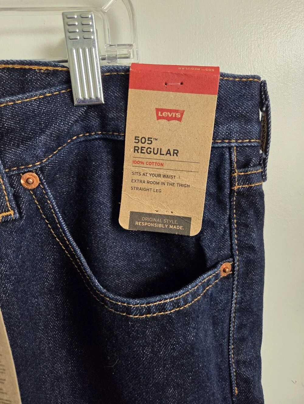 LEVI'S Men's 505 Relaxed Fit Straight Leg Denim Jeans Dark Wash Size 40x32 NEW